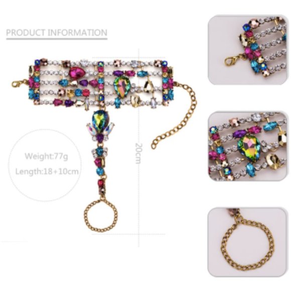 Crystal Hand Chain Cuff – Multi-Color (single) - Picture 3 of 5